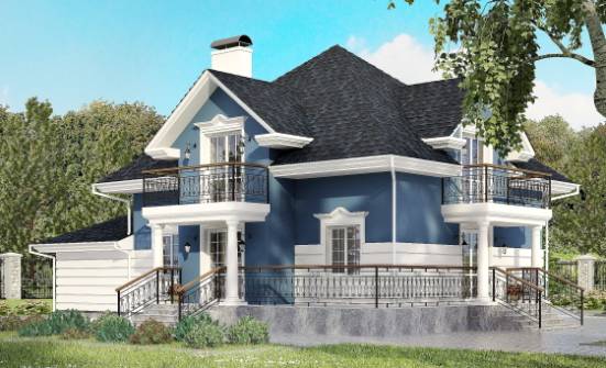 180-002-П Проект двухэтажного дома с мансардой, гараж, современный коттедж из кирпича Таруса | Проекты домов от House Expert