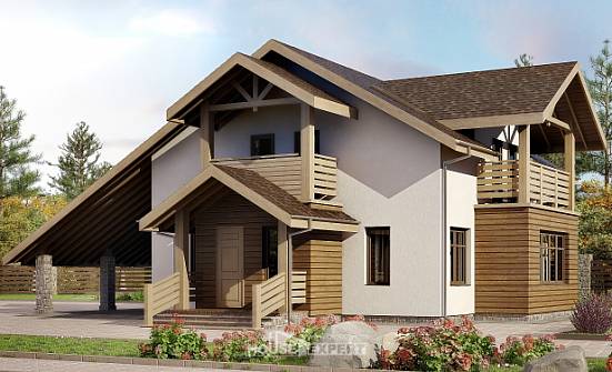 155-010-Л Проект двухэтажного дома с мансардой, гараж, компактный домик из теплоблока Обнинск | Проекты домов от House Expert