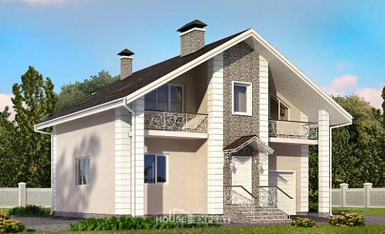 150-002-П Проект двухэтажного дома с мансардой и гаражом, доступный загородный дом из блока Калуга | Проекты домов от House Expert