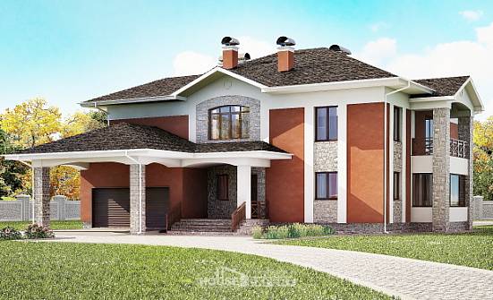 400-002-Л Проект двухэтажного дома и гаражом, огромный коттедж из кирпича Калуга | Проекты домов от House Expert