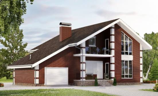 180-001-Л Проект двухэтажного дома с мансардой и гаражом, бюджетный коттедж из газосиликатных блоков Людиново | Проекты домов от House Expert