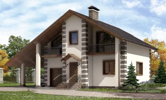 150-003-Л Проект двухэтажного дома с мансардным этажом, гараж, классический коттедж из бревен Малоярославец | Проекты домов от House Expert
