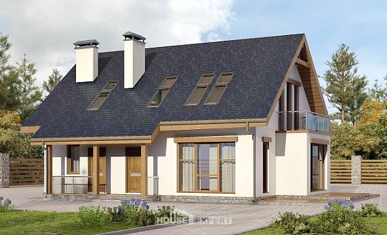 155-012-П Проект двухэтажного дома с мансардным этажом, уютный коттедж из газосиликатных блоков Боровск | Проекты домов от House Expert