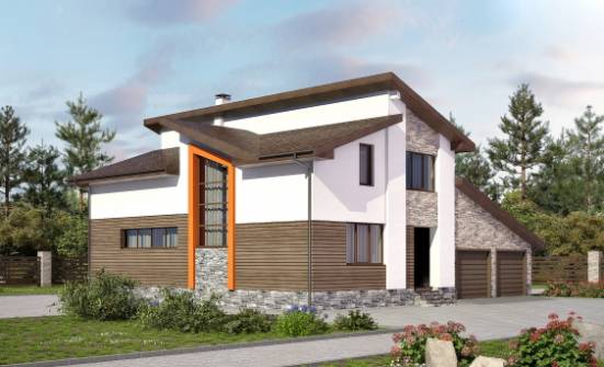 240-004-П Проект двухэтажного дома мансардный этаж и гаражом, классический домик из твинблока Ермолино | Проекты домов от House Expert