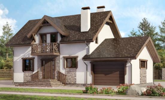180-013-П Проект двухэтажного дома с мансардой и гаражом, уютный дом из бризолита Таруса | Проекты домов от House Expert
