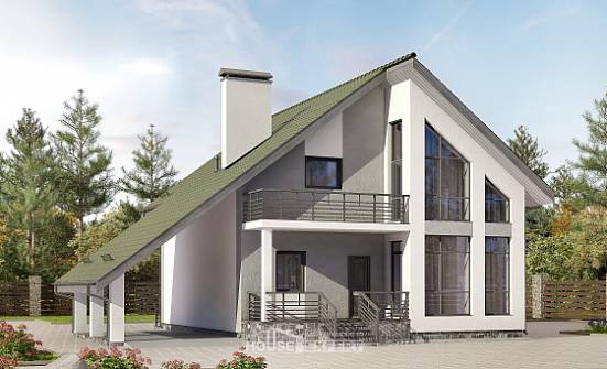 170-009-Л Проект двухэтажного дома мансардный этаж, гараж, небольшой домик из теплоблока Калуга | Проекты домов от House Expert