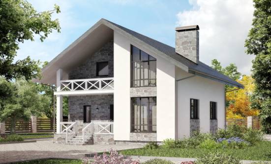 155-001-Л Проект двухэтажного дома с мансардным этажом, гараж, бюджетный домик из блока Балабаново | Проекты домов от House Expert