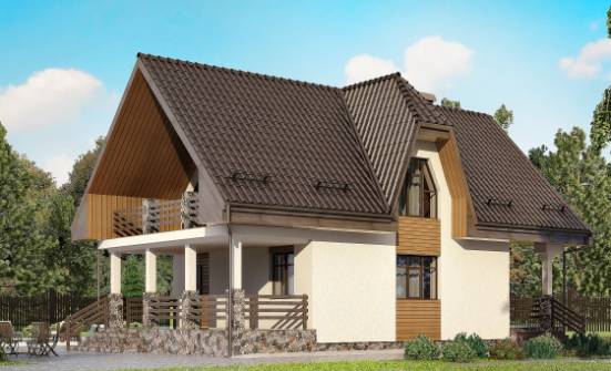 150-001-Л Проект двухэтажного дома с мансардным этажом, гараж, бюджетный домик из пеноблока Балабаново | Проекты домов от House Expert