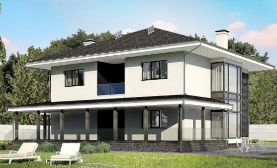 245-002-П Проект двухэтажного дома и гаражом, современный загородный дом из твинблока Боровск | Проекты домов от House Expert