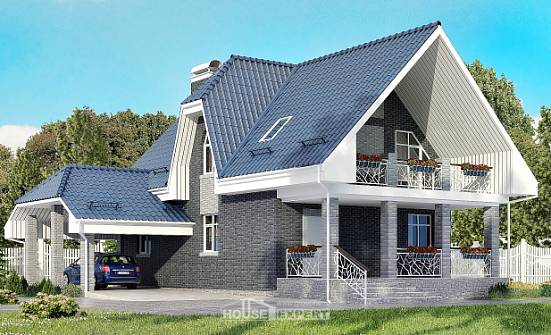125-002-Л Проект двухэтажного дома мансардой, гараж, скромный коттедж из газосиликатных блоков Обнинск | Проекты домов от House Expert