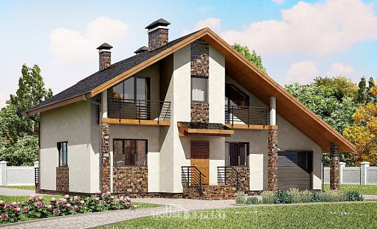 180-008-П Проект двухэтажного дома с мансардным этажом, гараж, красивый дом из арболита Ермолино | Проекты домов от House Expert