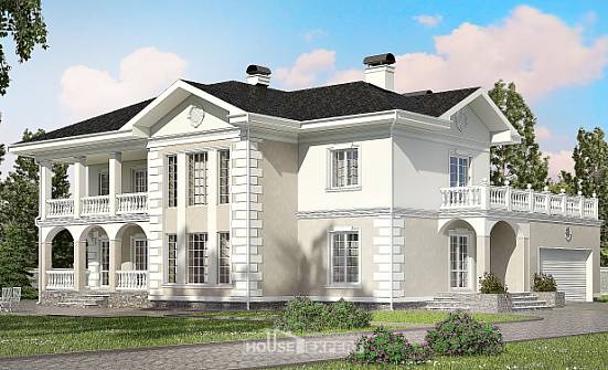 340-002-П Проект двухэтажного дома и гаражом, большой коттедж из кирпича Боровск | Проекты домов от House Expert