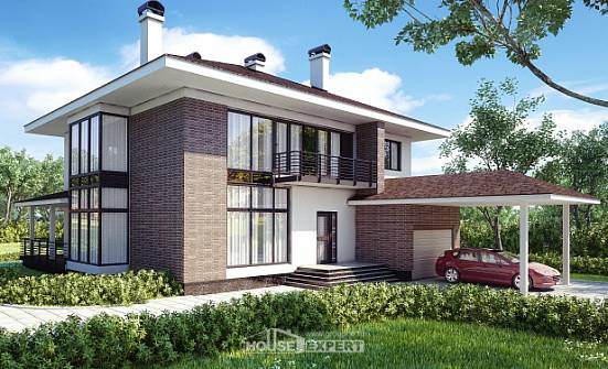 340-001-П Проект двухэтажного дома, гараж, классический домик из кирпича Таруса | Проекты домов от House Expert