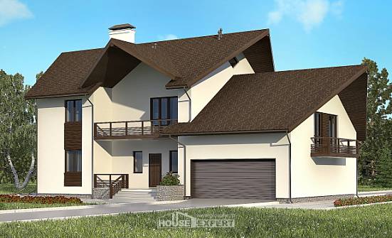 300-002-П Проект двухэтажного дома с мансардой и гаражом, огромный загородный дом из пеноблока Боровск | Проекты домов от House Expert