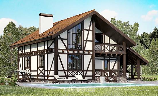 155-002-П Проект двухэтажного дома мансардой, гараж, скромный загородный дом из теплоблока Таруса | Проекты домов от House Expert