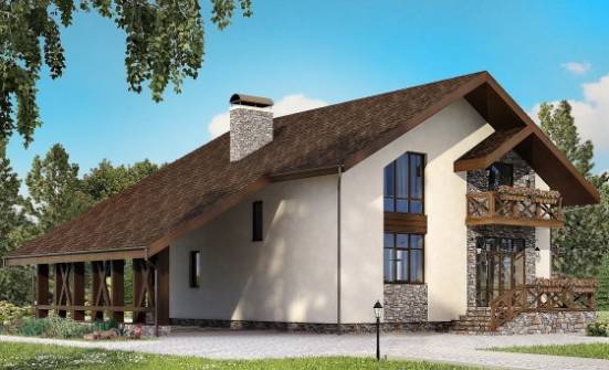 155-007-П Проект двухэтажного дома с мансардой, гараж, доступный домик из газосиликатных блоков Ермолино | Проекты домов от House Expert