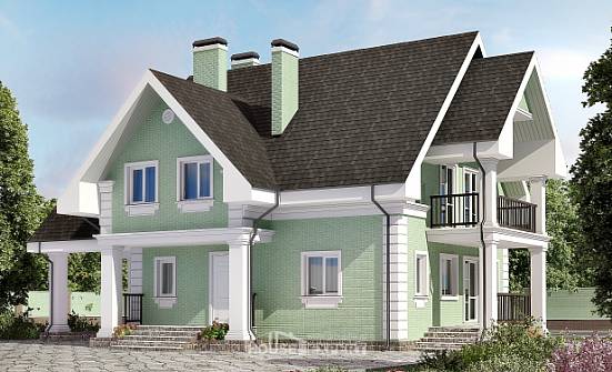 140-003-Л Проект двухэтажного дома с мансардой, гараж, скромный домик из теплоблока Балабаново | Проекты домов от House Expert