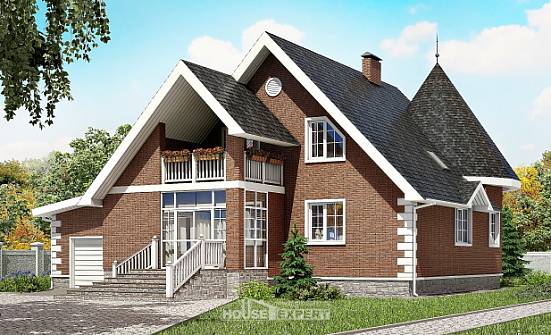 220-002-Л Проект двухэтажного дома с мансардой, гараж, классический дом из теплоблока Людиново | Проекты домов от House Expert