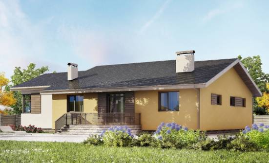 135-002-Л Проект одноэтажного дома и гаражом, простой домик из пеноблока Балабаново | Проекты домов от House Expert