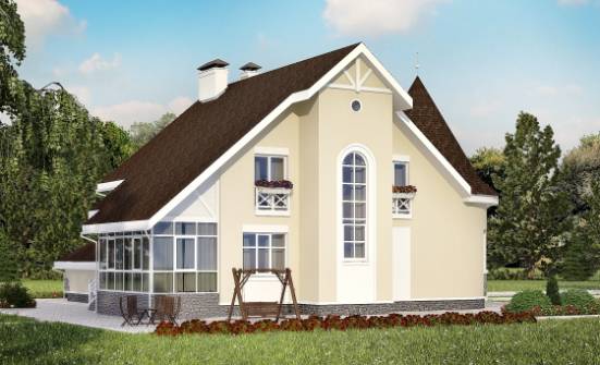 275-001-Л Проект двухэтажного дома мансардный этаж и гаражом, просторный загородный дом из кирпича Обнинск | Проекты домов от House Expert