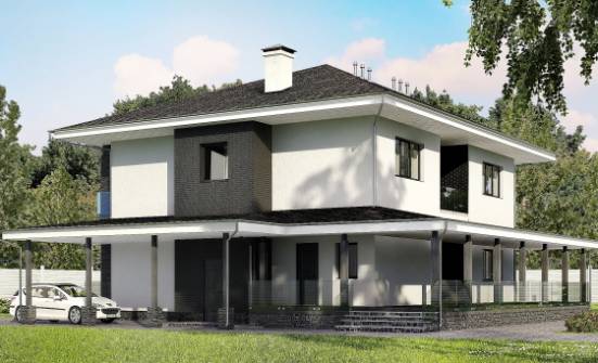 245-002-П Проект двухэтажного дома и гаражом, современный загородный дом из твинблока Боровск | Проекты домов от House Expert