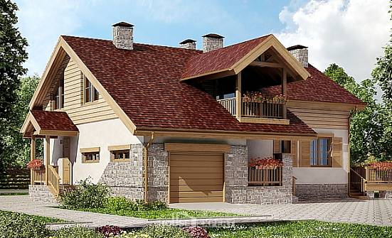 165-002-П Проект двухэтажного дома с мансардой и гаражом, небольшой коттедж из газобетона Калуга | Проекты домов от House Expert