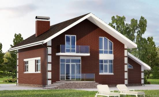 180-001-Л Проект двухэтажного дома с мансардой и гаражом, бюджетный коттедж из газосиликатных блоков Людиново | Проекты домов от House Expert