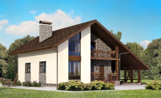 155-007-П Проект двухэтажного дома с мансардой, гараж, доступный домик из газосиликатных блоков Ермолино | Проекты домов от House Expert