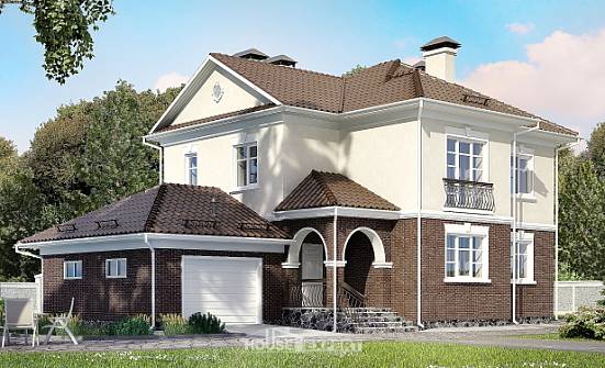 190-002-Л Проект двухэтажного дома и гаражом, классический домик из твинблока Балабаново | Проекты домов от House Expert