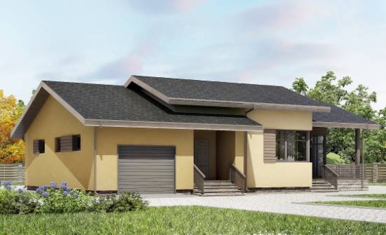 135-002-Л Проект одноэтажного дома и гаражом, простой домик из пеноблока Балабаново | Проекты одноэтажных домов от House Expert