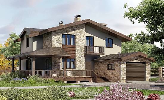 220-001-Л Проект двухэтажного дома мансардой и гаражом, просторный дом из арболита Боровск | Проекты домов от House Expert