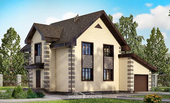 160-004-П Проект двухэтажного дома и гаражом, небольшой коттедж из твинблока Малоярославец | Проекты домов от House Expert