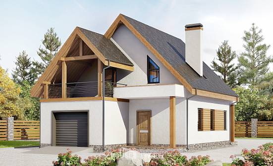 120-005-П Проект двухэтажного дома мансардой и гаражом, компактный домик из керамзитобетонных блоков Балабаново | Проекты домов от House Expert