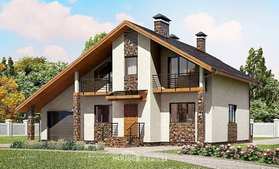 180-008-Л Проект двухэтажного дома с мансардой и гаражом, современный домик из пеноблока Балабаново | Проекты домов от House Expert