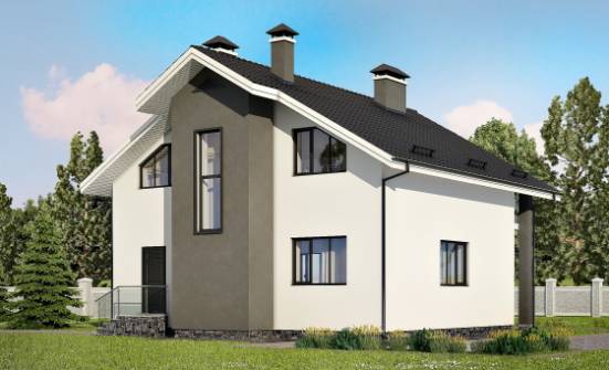 150-005-Л Проект двухэтажного дома с мансардным этажом, небольшой коттедж из пеноблока Боровск | Проекты домов от House Expert