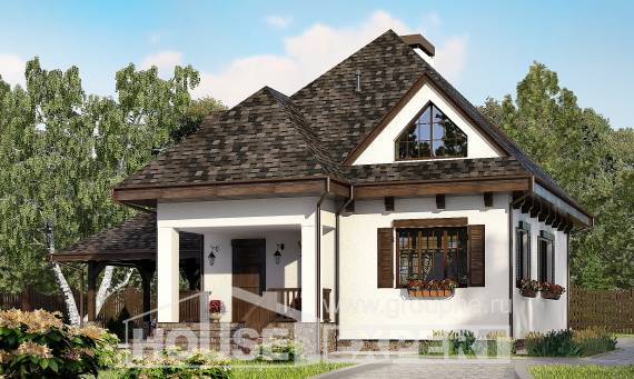 110-002-Л Проект двухэтажного дома с мансардой и гаражом, небольшой загородный дом из теплоблока Козельск, House Expert