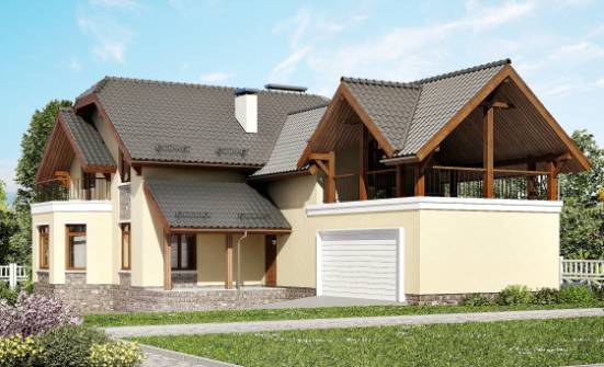 255-003-П Проект трехэтажного дома с мансардным этажом и гаражом, уютный загородный дом из бризолита Таруса | Проекты домов от House Expert