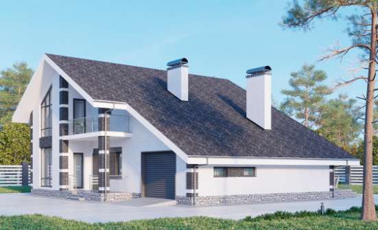 190-008-П Проект двухэтажного дома мансардой, гараж, простой дом из керамзитобетонных блоков, Таруса