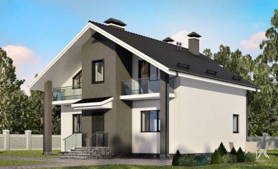 150-005-Л Проект двухэтажного дома с мансардой, скромный домик из твинблока, Калуга