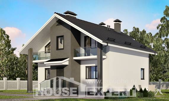 150-005-Л Проект двухэтажного дома мансардный этаж, классический коттедж из пеноблока Козельск, House Expert