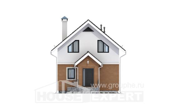 070-001-Л Проект двухэтажного дома мансардный этаж, крохотный коттедж из керамзитобетонных блоков, Калуга