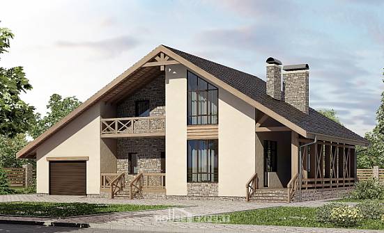 265-001-Л Проект двухэтажного дома с мансардой и гаражом, большой коттедж из поризованных блоков Калуга | Проекты домов от House Expert
