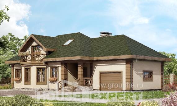 180-010-П Проект двухэтажного дома с мансардой и гаражом, простой коттедж из газобетона Боровск, House Expert