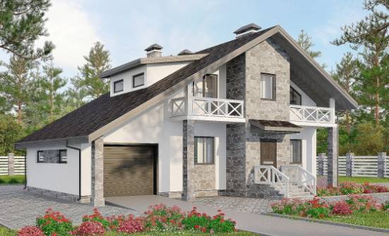 180-017-Л Проект двухэтажного дома с мансардой и гаражом, средний дом из арболита, Калуга