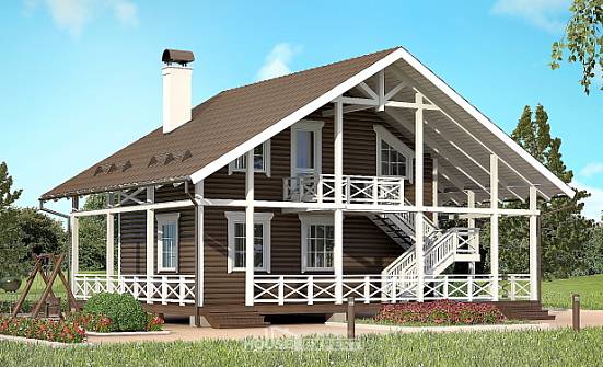 080-001-П Проект двухэтажного дома с мансардой, крохотный загородный дом из бревен Обнинск | Проекты домов от House Expert