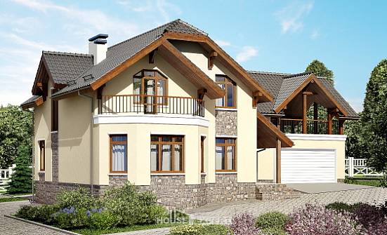 255-003-П Проект трехэтажного дома мансардный этаж и гаражом, уютный дом из теплоблока Козельск | Проекты домов от House Expert