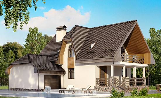 150-001-Л Проект двухэтажного дома мансардой, гараж, небольшой загородный дом из теплоблока, Балабаново