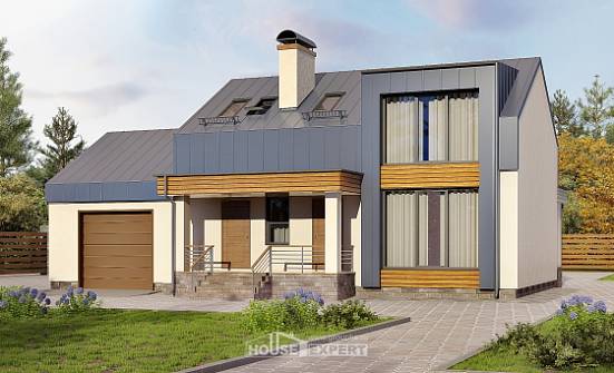 150-015-П Проект двухэтажного дома с мансардой, гараж, экономичный загородный дом из арболита, Обнинск