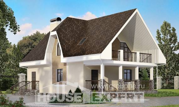 125-001-Л Проект двухэтажного дома с мансардой, классический дом из газобетона Ермолино, House Expert