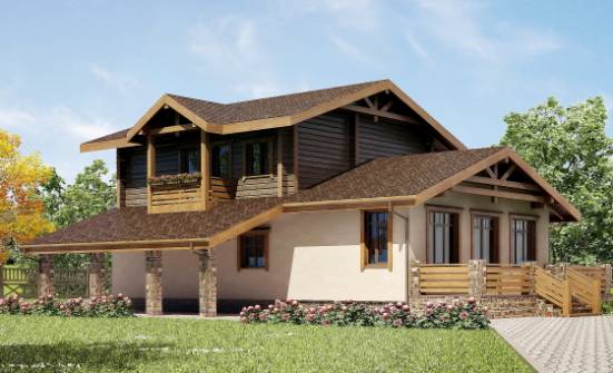 170-004-П Проект двухэтажного дома с мансардным этажом, гараж, небольшой домик из теплоблока из бревен Калуга | Проекты домов от House Expert